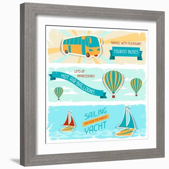 Set Of Horizontal Travel Banners In Retro Style-incomible-Framed Art Print