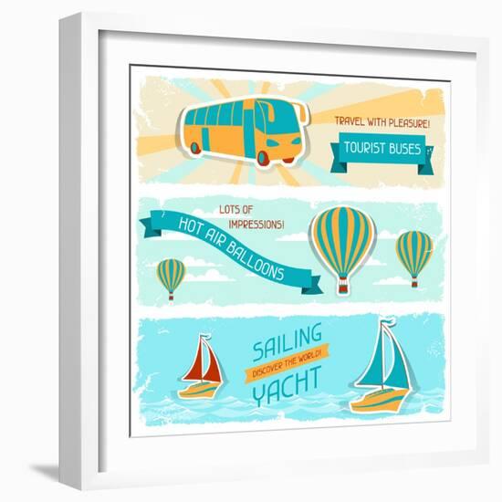 Set Of Horizontal Travel Banners In Retro Style-incomible-Framed Art Print