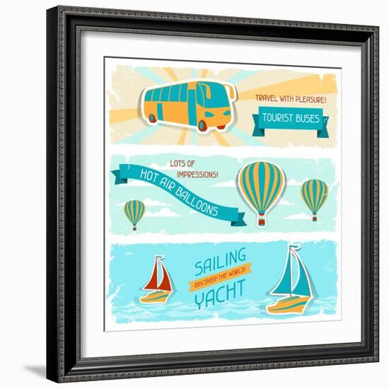 Set Of Horizontal Travel Banners In Retro Style-incomible-Framed Art Print