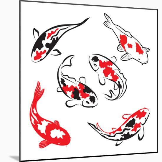 Set Of Koi Fish Illustration-Pixelcraft-Mounted Art Print
