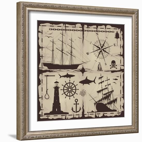 Set of Nautical Design Elements. No Trace. All Images Could Be Easy Modified-Makhnach S-Framed Art Print