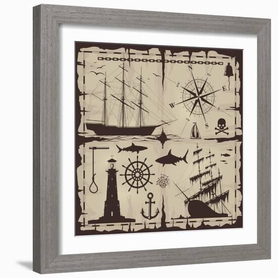 Set of Nautical Design Elements. No Trace. All Images Could Be Easy Modified-Makhnach S-Framed Art Print