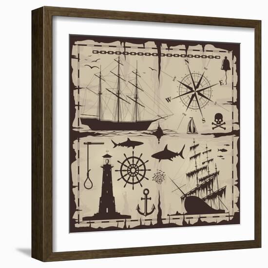 Set of Nautical Design Elements. No Trace. All Images Could Be Easy Modified-Makhnach S-Framed Art Print