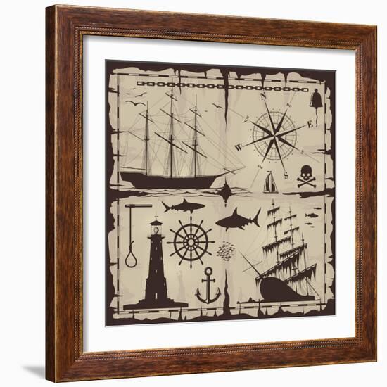 Set of Nautical Design Elements. No Trace. All Images Could Be Easy Modified-Makhnach S-Framed Art Print