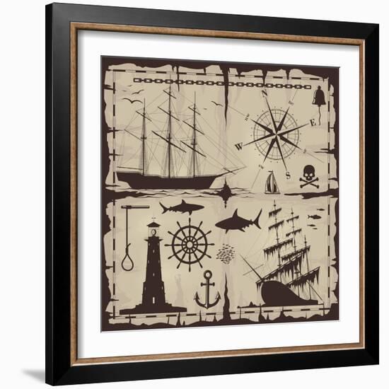 Set of Nautical Design Elements. No Trace. All Images Could Be Easy Modified-Makhnach S-Framed Art Print