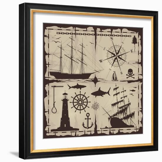 Set of Nautical Design Elements. No Trace. All Images Could Be Easy Modified-Makhnach S-Framed Art Print