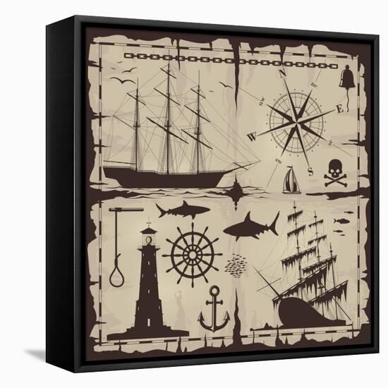 Set of Nautical Design Elements. No Trace. All Images Could Be Easy Modified-Makhnach S-Framed Stretched Canvas