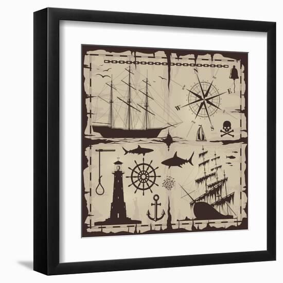 Set of Nautical Design Elements. No Trace. All Images Could Be Easy Modified-Makhnach S-Framed Art Print