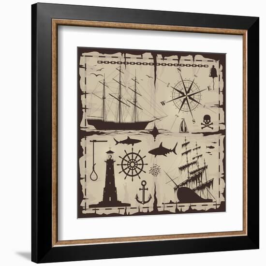 Set of Nautical Design Elements. No Trace. All Images Could Be Easy Modified-Makhnach S-Framed Art Print