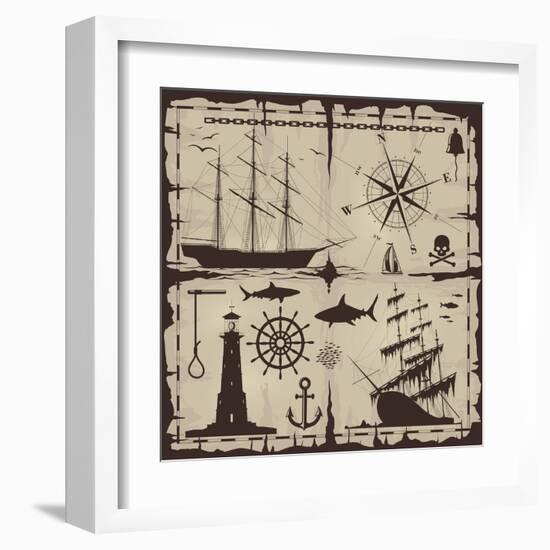 Set of Nautical Design Elements. No Trace. All Images Could Be Easy Modified-Makhnach S-Framed Art Print