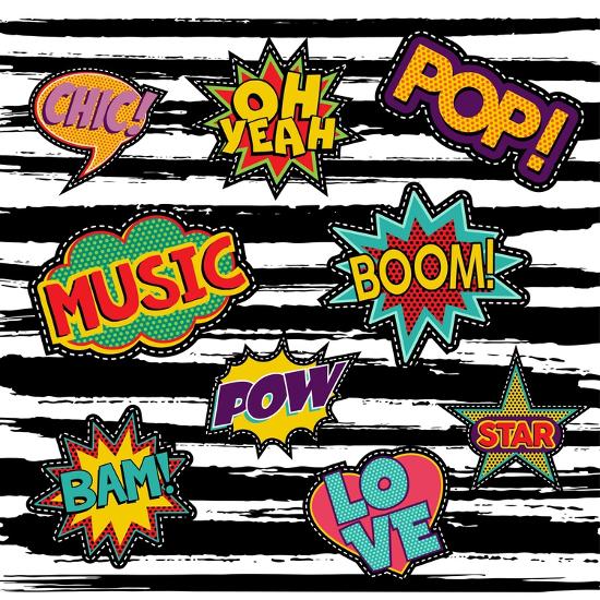 Set of Pop Art Text Stickers or Patch Designs with Retro 80S Comic Book  Speech Bubbles' Art Print - Cienpies Design | Art.com