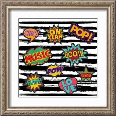 set of pop art text stickers or patch designs with retro 80s comic book speech bubbles art print cienpies design art com