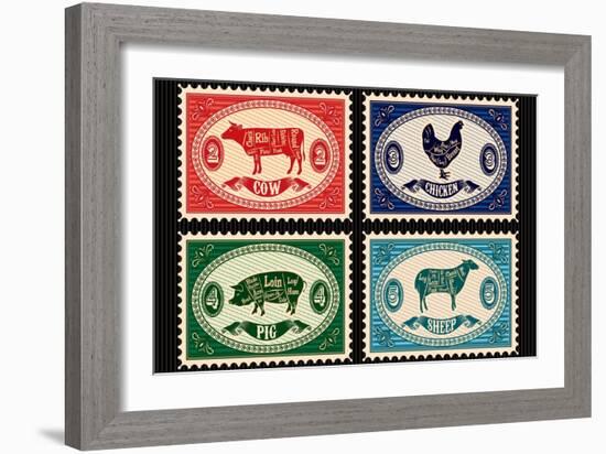 Set of Postage Stamps with Pets-111chemodan111-Framed Art Print