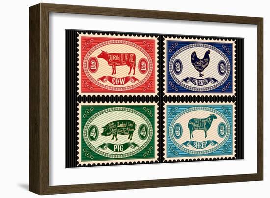 Set of Postage Stamps with Pets-111chemodan111-Framed Art Print