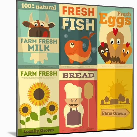 Set of Posters for Organic Farm Food-elfivetrov-Mounted Art Print