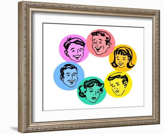 Set of Retro Family Faces-TeddyandMia-Framed Art Print