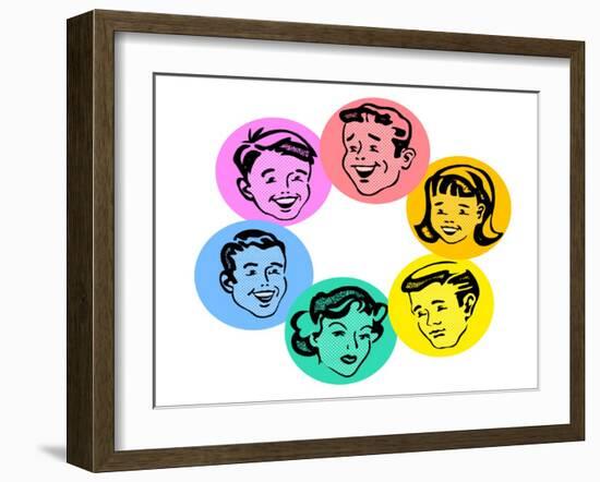 Set of Retro Family Faces-TeddyandMia-Framed Art Print