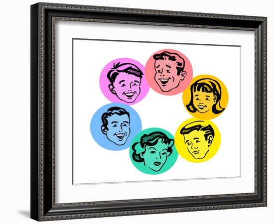 Set of Retro Family Faces-TeddyandMia-Framed Art Print