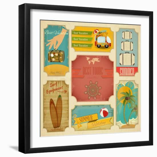 Set Of Retro Summer Labels-elfivetrov-Framed Premium Giclee Print