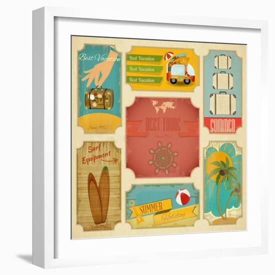 Set Of Retro Summer Labels-elfivetrov-Framed Premium Giclee Print