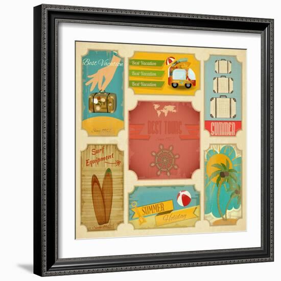 Set Of Retro Summer Labels-elfivetrov-Framed Premium Giclee Print