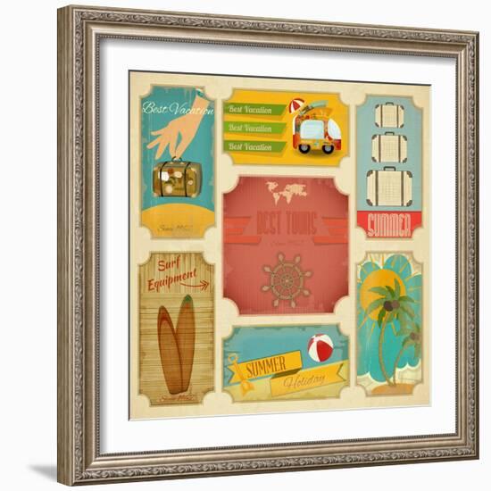 Set Of Retro Summer Labels-elfivetrov-Framed Art Print