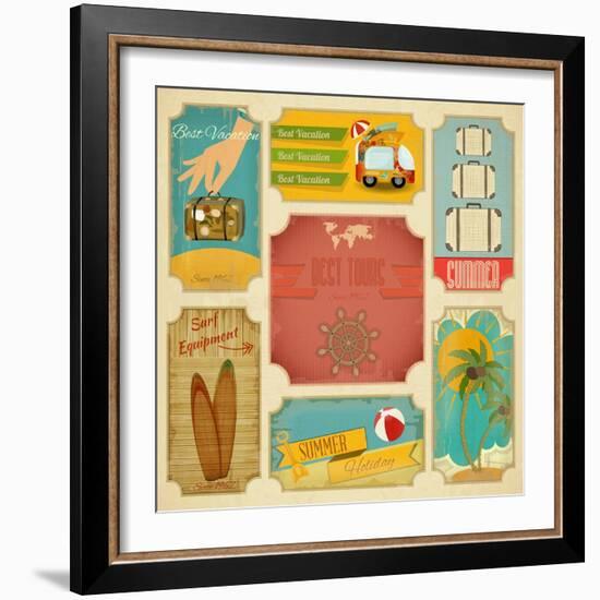 Set Of Retro Summer Labels-elfivetrov-Framed Art Print