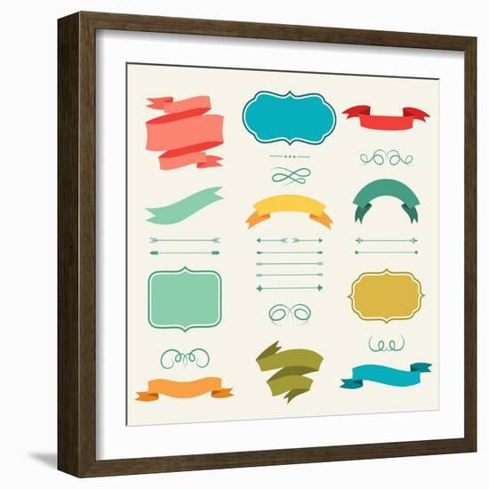 Set of Romantic Arrows, Ribbons and Labels in Retro Style.-incomible-Framed Art Print