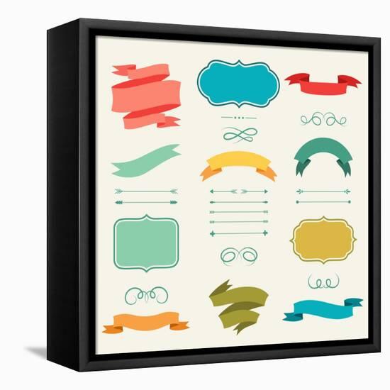 Set of Romantic Arrows, Ribbons and Labels in Retro Style.-incomible-Framed Stretched Canvas