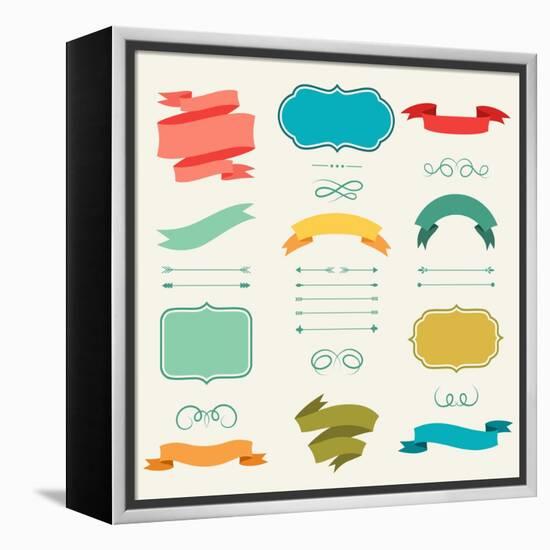 Set of Romantic Arrows, Ribbons and Labels in Retro Style.-incomible-Framed Stretched Canvas