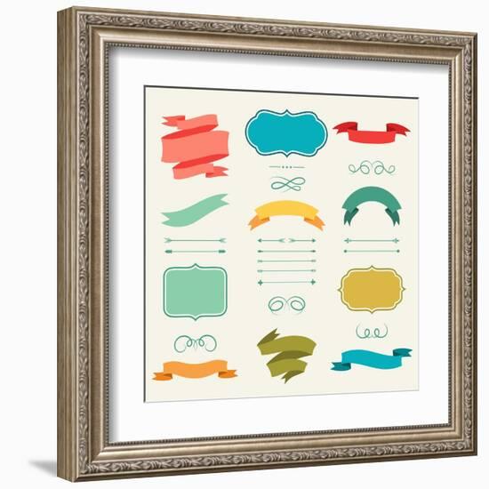 Set of Romantic Arrows, Ribbons and Labels in Retro Style.-incomible-Framed Art Print