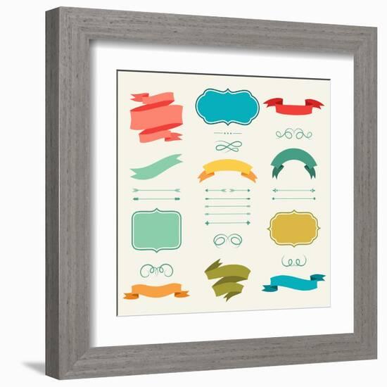 Set of Romantic Arrows, Ribbons and Labels in Retro Style.-incomible-Framed Art Print