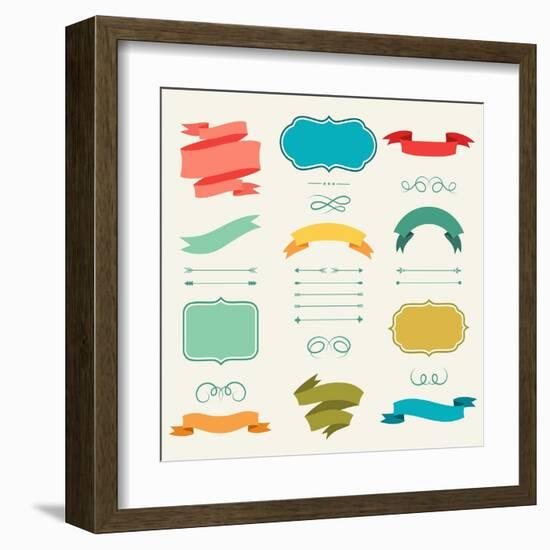 Set of Romantic Arrows, Ribbons and Labels in Retro Style.-incomible-Framed Art Print