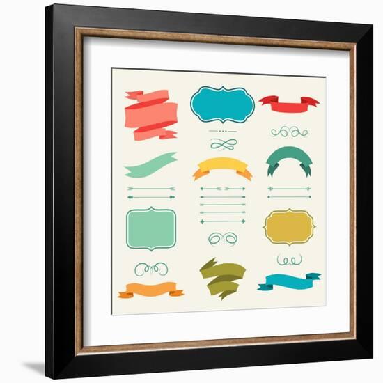 Set of Romantic Arrows, Ribbons and Labels in Retro Style.-incomible-Framed Art Print