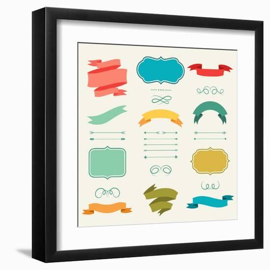 Set of Romantic Arrows, Ribbons and Labels in Retro Style.-incomible-Framed Art Print