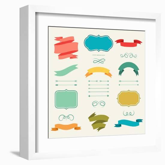 Set of Romantic Arrows, Ribbons and Labels in Retro Style.-incomible-Framed Art Print