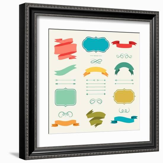 Set of Romantic Arrows, Ribbons and Labels in Retro Style.-incomible-Framed Art Print