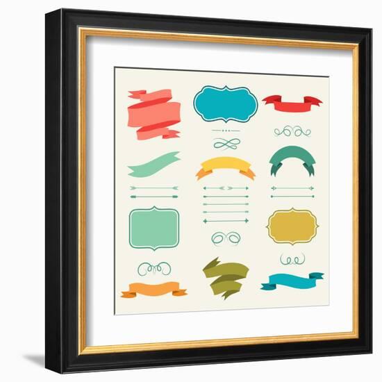 Set of Romantic Arrows, Ribbons and Labels in Retro Style.-incomible-Framed Art Print