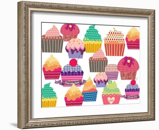 Set Of Sweet Cupcakes-minipop-Framed Art Print