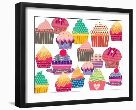 Set Of Sweet Cupcakes-minipop-Framed Art Print