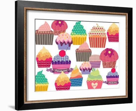 Set Of Sweet Cupcakes-minipop-Framed Art Print