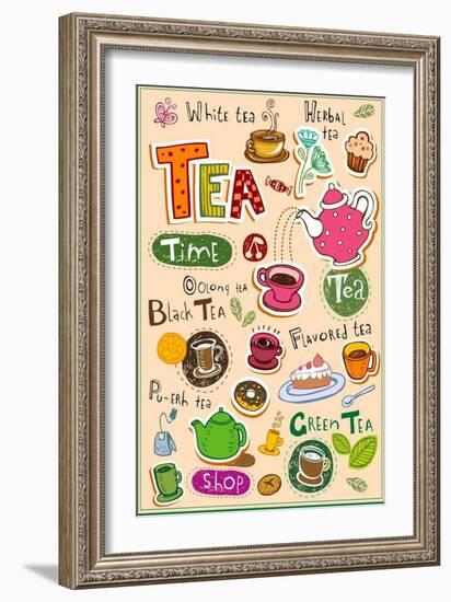 Set Of Tea Design Elements And Inscriptions-Anastasiya Zalevska-Framed Art Print