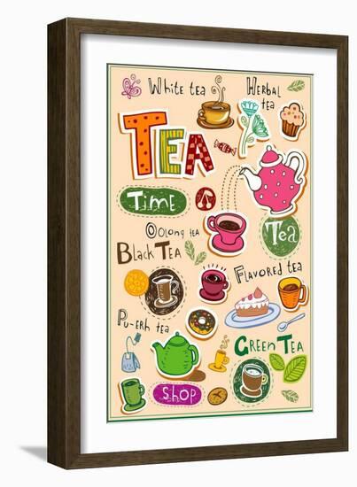 Set Of Tea Design Elements And Inscriptions-Anastasiya Zalevska-Framed Art Print