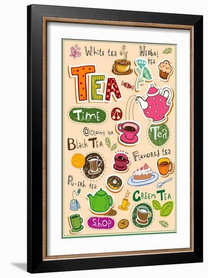 Set Of Tea Design Elements And Inscriptions-Anastasiya Zalevska-Framed Art Print