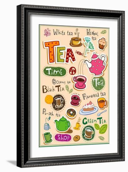 Set Of Tea Design Elements And Inscriptions-Anastasiya Zalevska-Framed Art Print