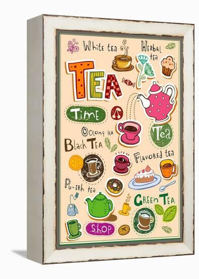 Set Of Tea Design Elements And Inscriptions-Anastasiya Zalevska-Framed Stretched Canvas
