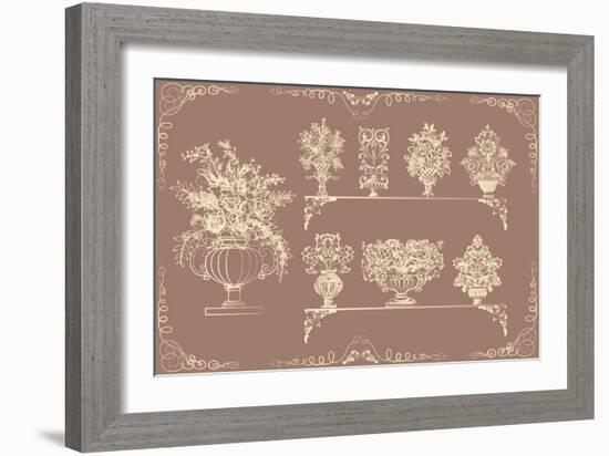 Set of Vases with Flowers in a Retro Style-Milovelen-Framed Art Print