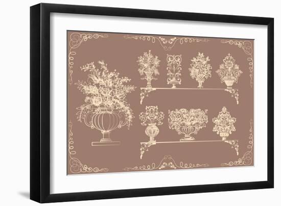 Set of Vases with Flowers in a Retro Style-Milovelen-Framed Art Print