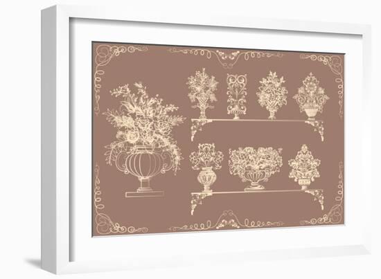 Set of Vases with Flowers in a Retro Style-Milovelen-Framed Art Print