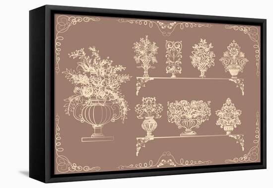 Set of Vases with Flowers in a Retro Style-Milovelen-Framed Stretched Canvas
